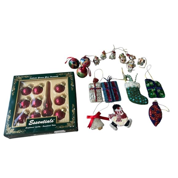 Crate & Barrel Beaded Ornaments + Vintage Glass & German Set Lot of 25 - Picture 5 of 8